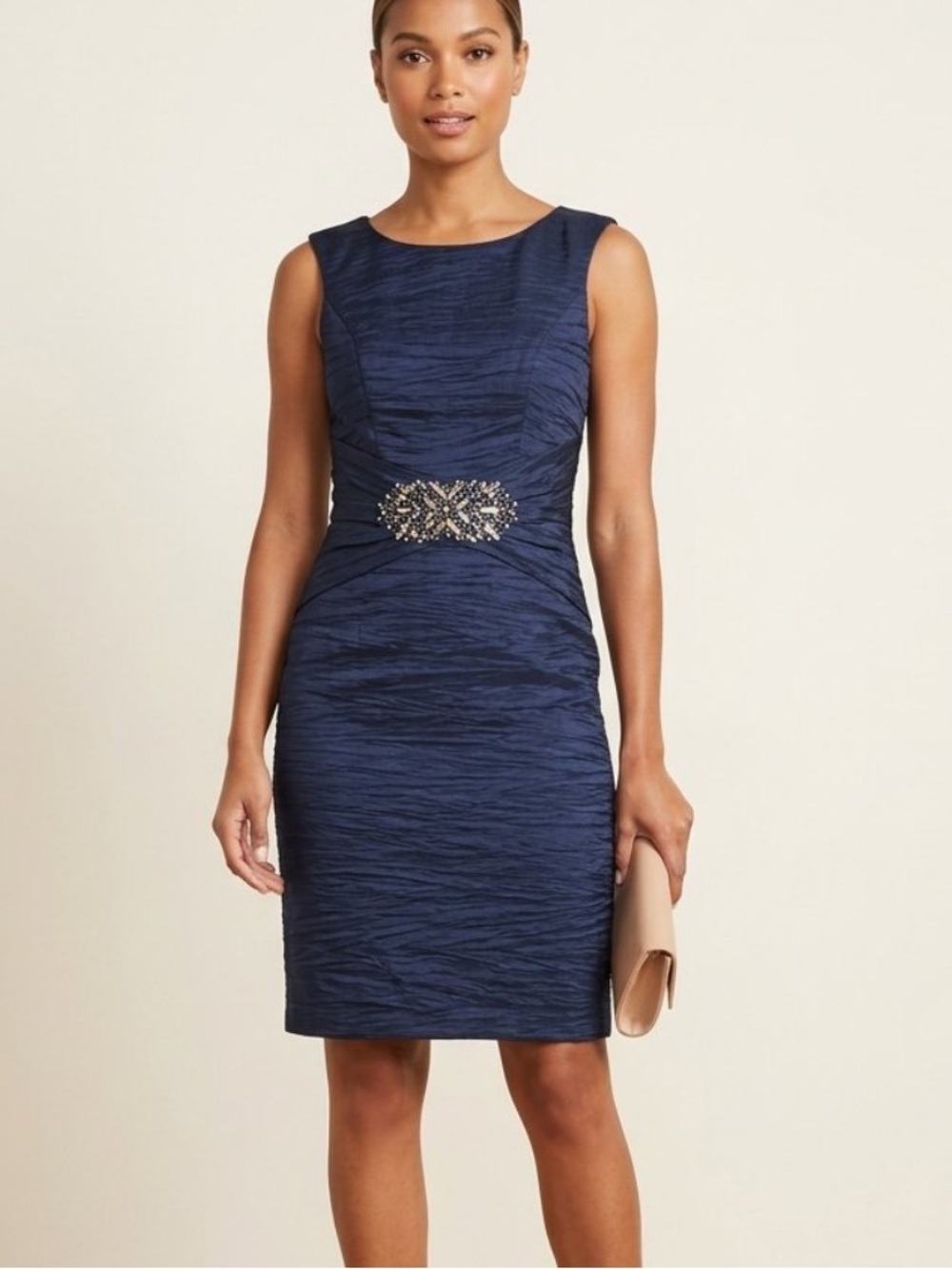 🆕 Eliza J blue taffeta sheath dress with embellished rhinestones